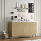 60 Farmhouse Fluted Buffet Cabinet with 3 Drawers and 4 Doors, Sideboard Coffee Bar with Adjustable Shelves