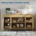 60 Farmhouse Fluted Buffet Cabinet with 3 Drawers and 4 Doors, Sideboard Coffee Bar with Adjustable Shelves