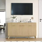 60 Farmhouse Fluted Buffet Cabinet with 3 Drawers and 4 Doors, Sideboard Coffee Bar with Adjustable Shelves