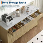 60 Farmhouse Fluted Buffet Cabinet with 3 Drawers and 4 Doors, Sideboard Coffee Bar with Adjustable Shelves