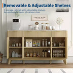 60 Farmhouse Fluted Buffet Cabinet with 3 Drawers and 4 Doors, Sideboard Coffee Bar with Adjustable Shelves