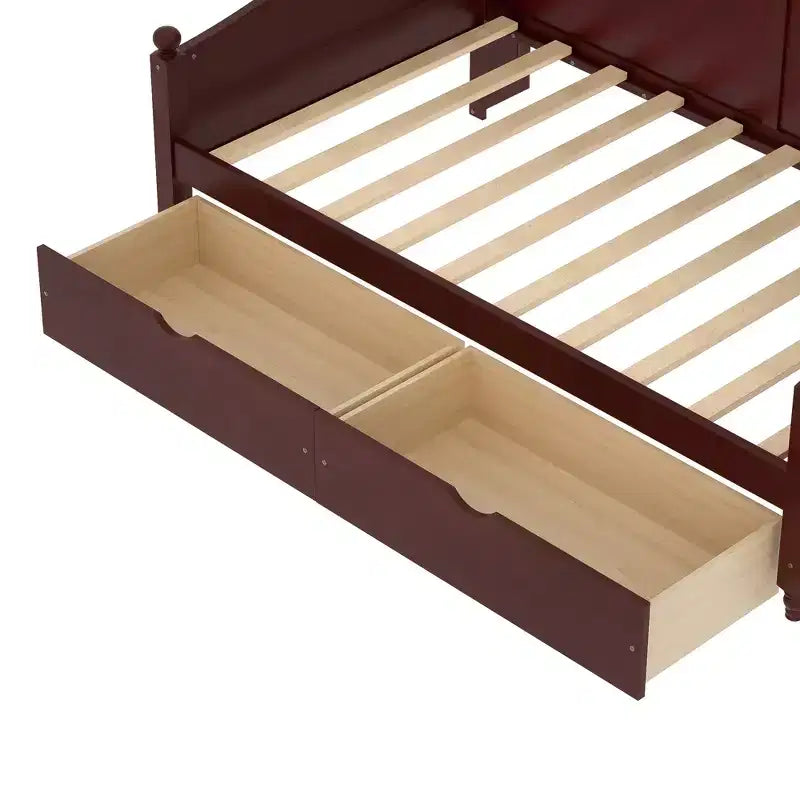 Twin Daybed with Storage Drawers and Headboard Shelves, Wooden Day Bed Frame, Espresso
