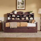 Twin Daybed with Storage Drawers and Headboard Shelves, Wooden Day Bed Frame, Espresso