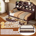 Twin Daybed with Storage Drawers and Headboard Shelves, Wooden Day Bed Frame, Espresso
