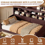 Twin Daybed with Storage Drawers and Headboard Shelves, Wooden Day Bed Frame, Espresso