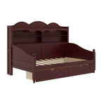 Twin Daybed with Storage Drawers and Headboard Shelves, Wooden Day Bed Frame, Espresso