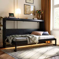 FAMYYT Queen Size Murphy Bed With Side-Folding, LED Under-Bed Lighting, Built-In USB Outlet, Easy Assembly, Black