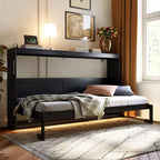 FAMYYT Queen Size Murphy Bed With Side-Folding, LED Under-Bed Lighting, Built-In USB Outlet, Easy Assembly, Black