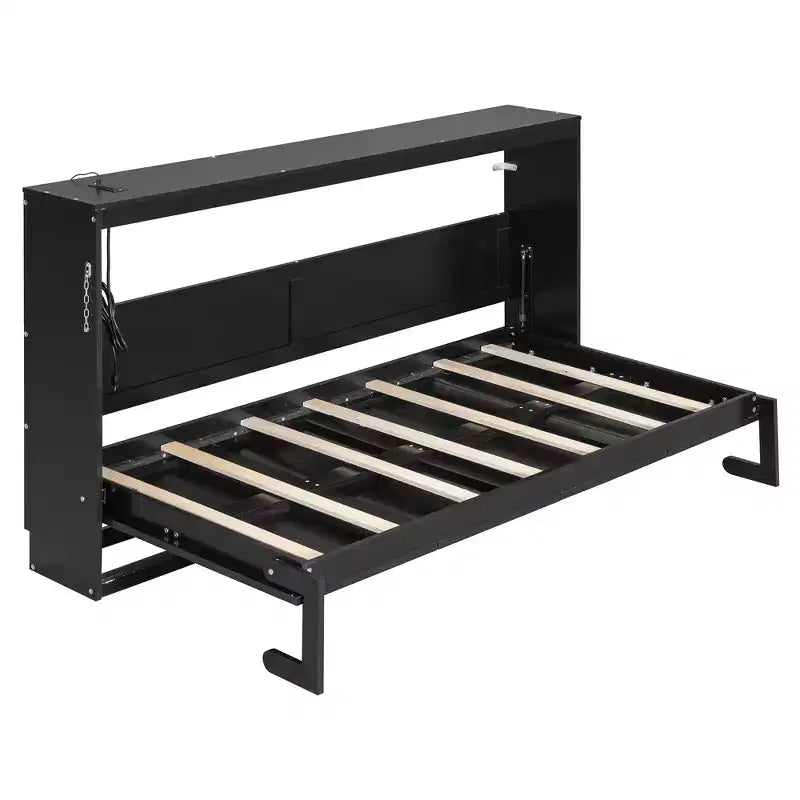 FAMYYT Queen Size Murphy Bed With Side-Folding, LED Under-Bed Lighting, Built-In USB Outlet, Easy Assembly, Black