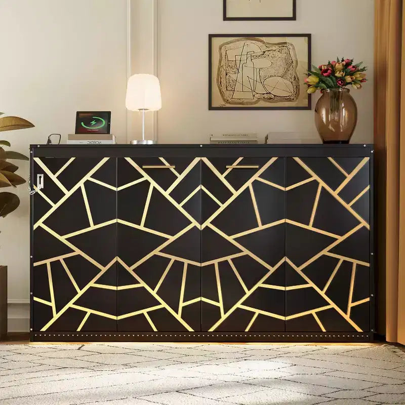 FAMYYT Queen Size Murphy Bed With Side-Folding, LED Under-Bed Lighting, Built-In USB Outlet, Easy Assembly, Black