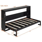 FAMYYT Queen Size Murphy Bed With Side-Folding, LED Under-Bed Lighting, Built-In USB Outlet, Easy Assembly, Black