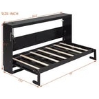 FAMYYT Queen Size Murphy Bed With Side-Folding, LED Under-Bed Lighting, Built-In USB Outlet, Easy Assembly, Black