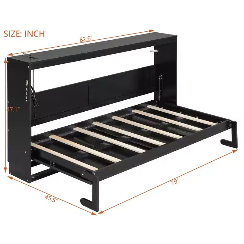 FAMYYT Queen Size Murphy Bed With Side-Folding, LED Under-Bed Lighting, Built-In USB Outlet, Easy Assembly, Black