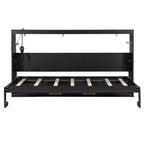 FAMYYT Queen Size Murphy Bed With Side-Folding, LED Under-Bed Lighting, Built-In USB Outlet, Easy Assembly, Black