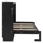 FAMYYT Queen Size Murphy Bed With Side-Folding, LED Under-Bed Lighting, Built-In USB Outlet, Easy Assembly, Black