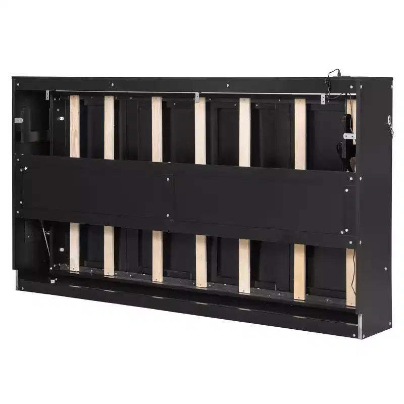 FAMYYT Queen Size Murphy Bed With Side-Folding, LED Under-Bed Lighting, Built-In USB Outlet, Easy Assembly, Black