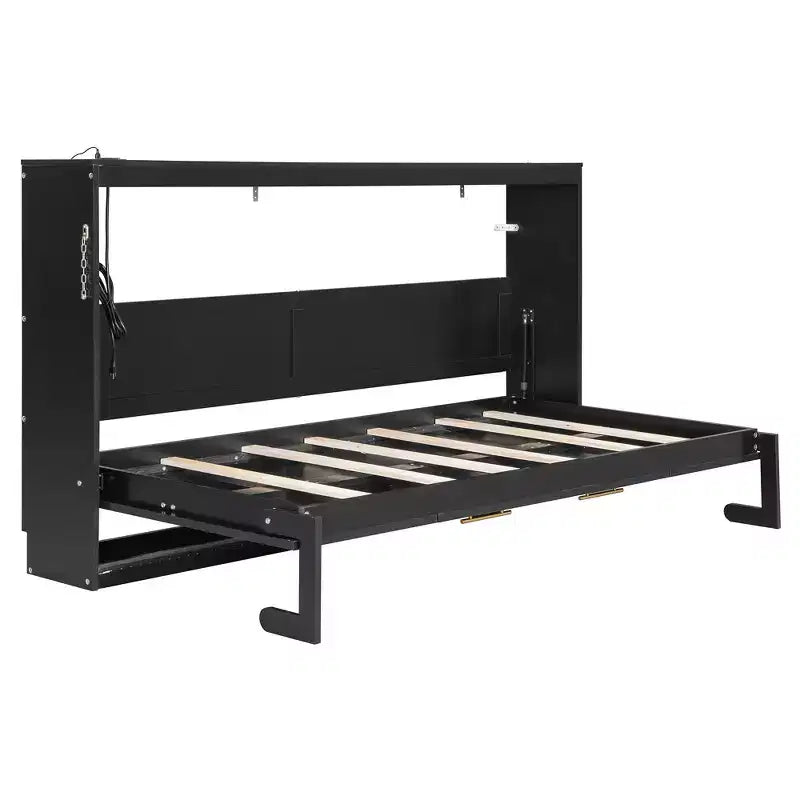FAMYYT Queen Size Murphy Bed With Side-Folding, LED Under-Bed Lighting, Built-In USB Outlet, Easy Assembly, Black