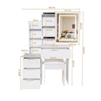 GDFStudio Wafa Modern Wooden Vanity Desk with Adjustable LED Light, Mirror and 1 Dressing Chair