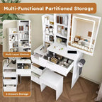 GDFStudio Wafa Modern Wooden Vanity Desk with Adjustable LED Light, Mirror and 1 Dressing Chair