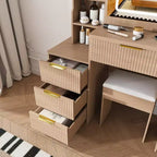 GDFStudio Wafa Modern Wooden Vanity Desk with Adjustable LED Light, Mirror and 1 Dressing Chair