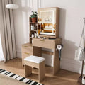 GDFStudio Wafa Modern Wooden Vanity Desk with Adjustable LED Light, Mirror and 1 Dressing Chair