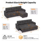Convertible L-Shaped Sofa Bed with 84 Inch Pull-Out Sleeper, Hidden Storage Armrests,Cup Holders&USB Charging Ports,Sectional Couch for Living Room