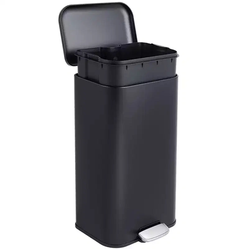 Stainless Steel Step Trash Can, Soft-Close Lid, Removable Inner Bucket, Fingerprint-Proof, Rectangular Waste Bin for Kitchen, Bathroom, Office