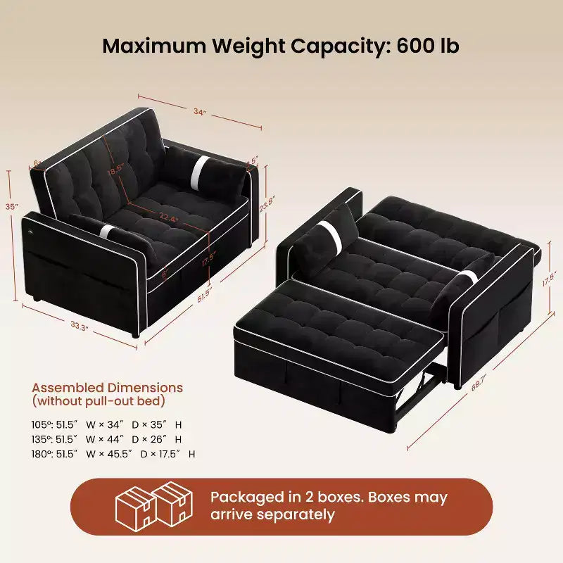 Yaheetech 3-in-1 Convertible Pull-Out Sofa Bed with USB Ports for Living Room, Bedroom