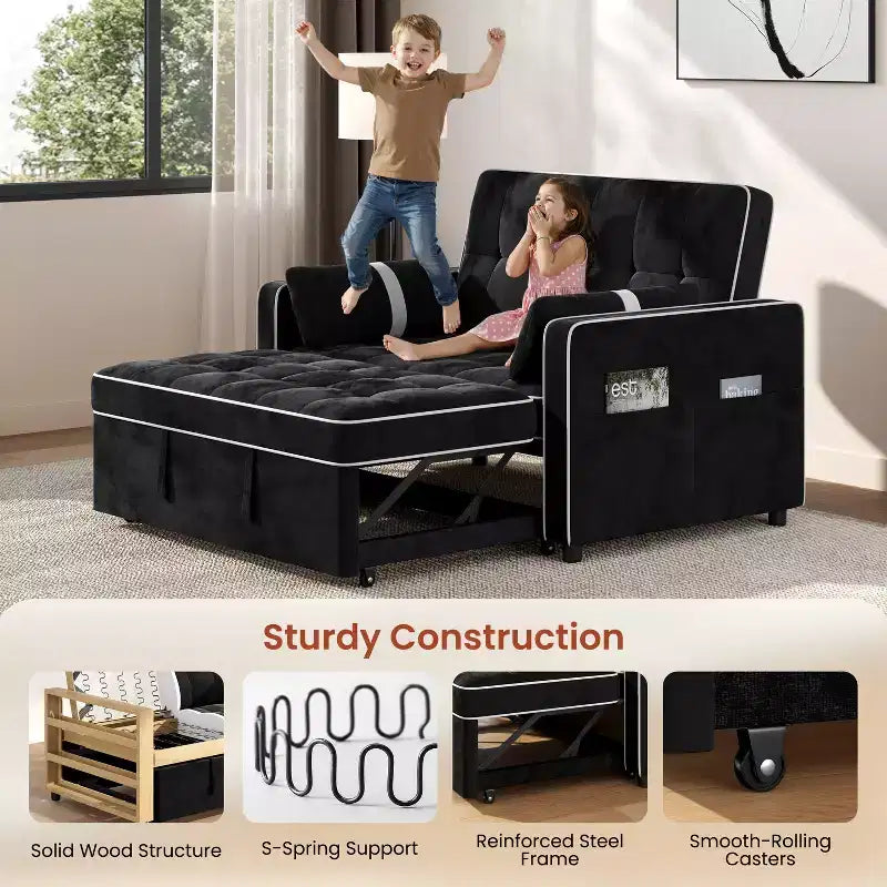 Yaheetech 3-in-1 Convertible Pull-Out Sofa Bed with USB Ports for Living Room, Bedroom