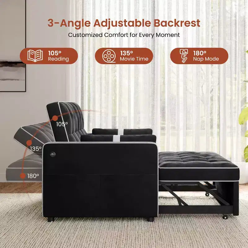 Yaheetech 3-in-1 Convertible Pull-Out Sofa Bed with USB Ports for Living Room, Bedroom