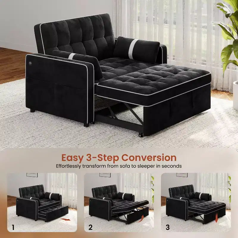 Yaheetech 3-in-1 Convertible Pull-Out Sofa Bed with USB Ports for Living Room, Bedroom