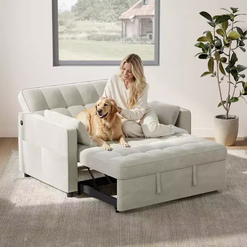 Yaheetech 3-in-1 Convertible Pull-Out Sofa Bed with USB Ports for Living Room, Bedroom