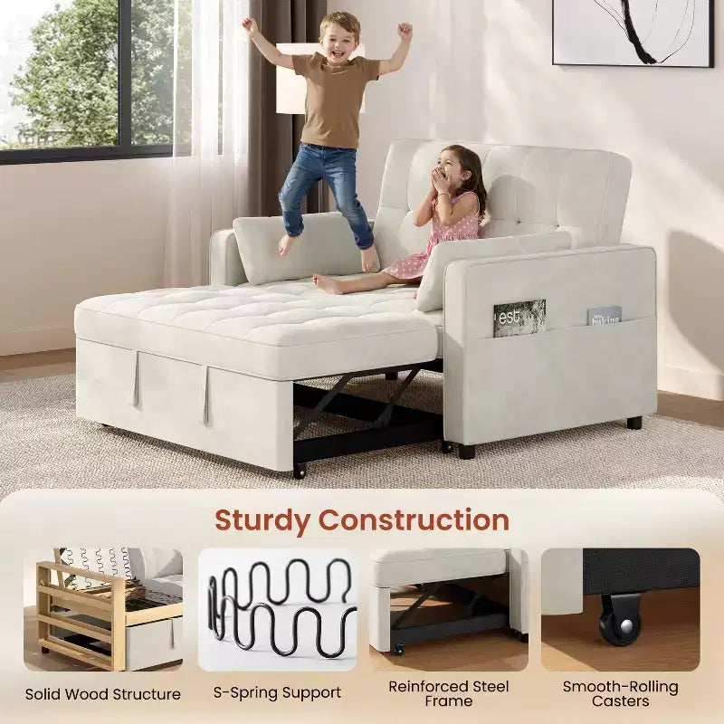 Yaheetech 3-in-1 Convertible Pull-Out Sofa Bed with USB Ports for Living Room, Bedroom