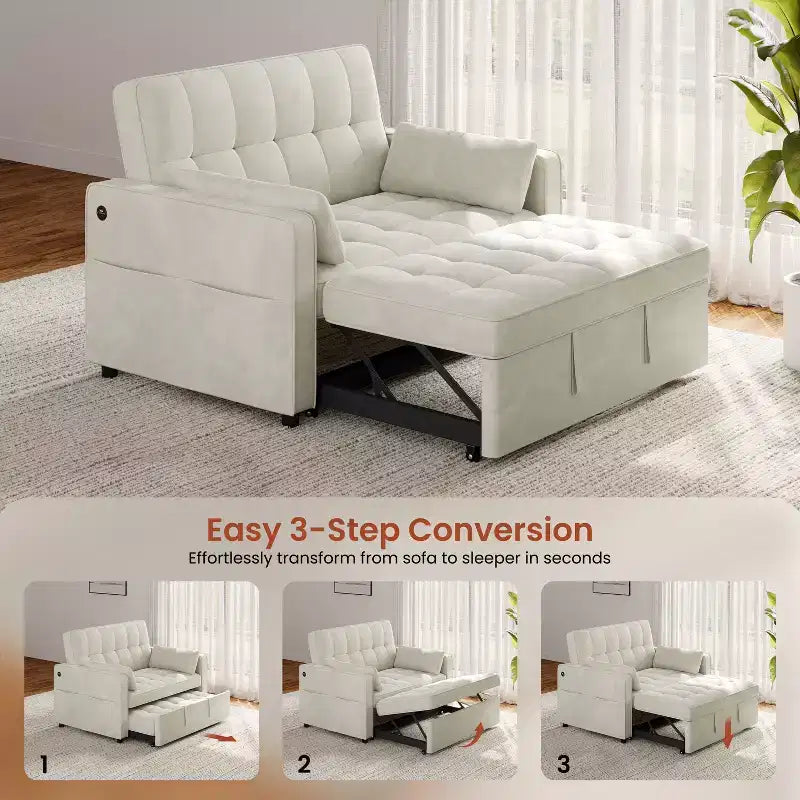 Yaheetech 3-in-1 Convertible Pull-Out Sofa Bed with USB Ports for Living Room, Bedroom
