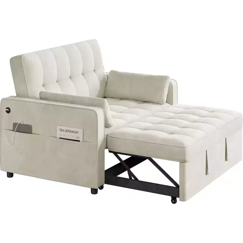 Yaheetech 3-in-1 Convertible Pull-Out Sofa Bed with USB Ports for Living Room, Bedroom