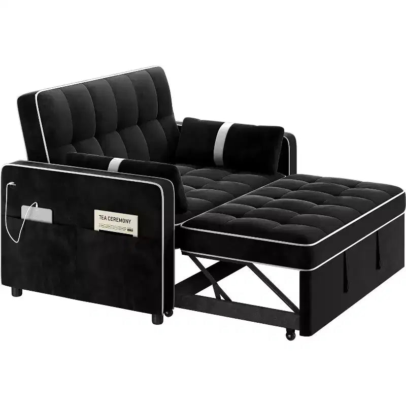 Yaheetech 3-in-1 Convertible Pull-Out Sofa Bed with USB Ports for Living Room, Bedroom