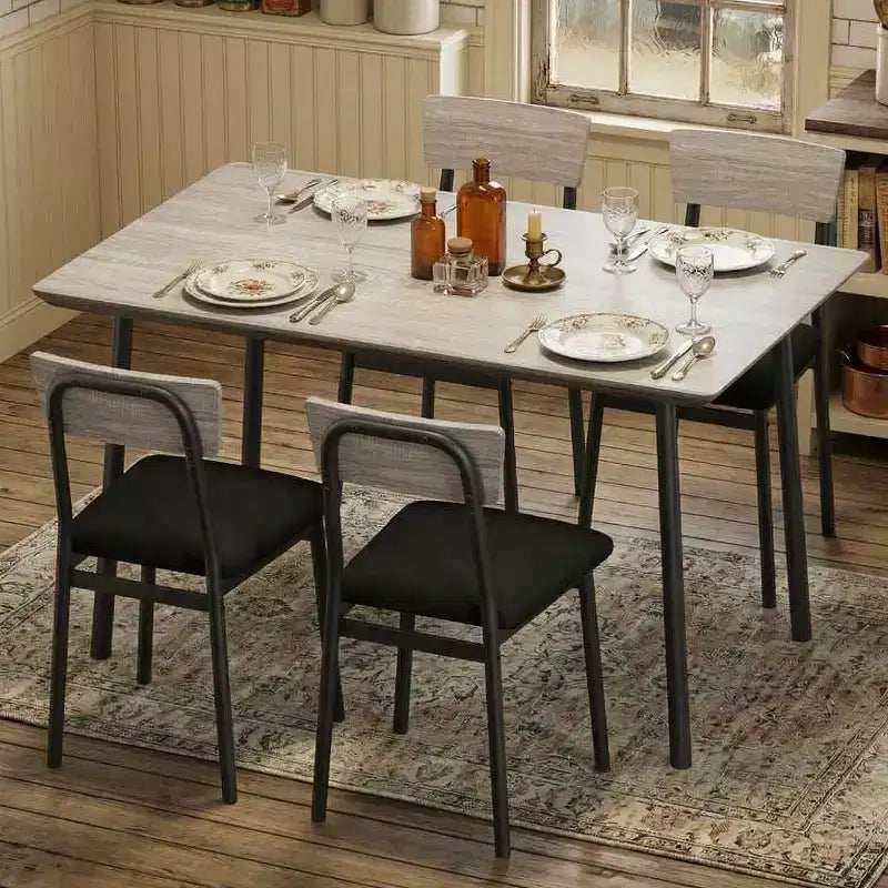 Dining Table Set with 4 Upholstered Chairs, Beveled Edge Design, Wood Kitchen Table Chairs Set of 4 for Dining, Kitchen Room, Apartmen