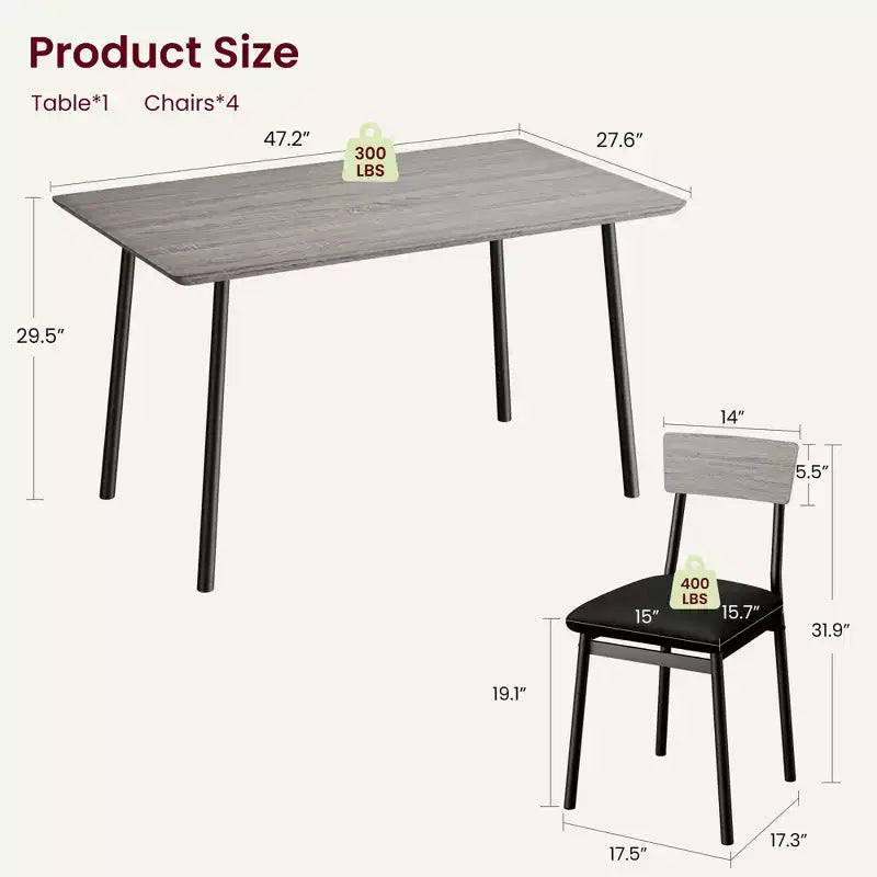 Dining Table Set with 4 Upholstered Chairs, Beveled Edge Design, Wood Kitchen Table Chairs Set of 4 for Dining, Kitchen Room, Apartmen