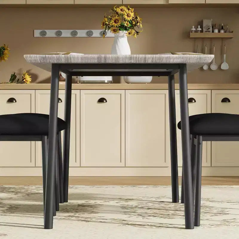 Dining Table Set with 4 Upholstered Chairs, Beveled Edge Design, Wood Kitchen Table Chairs Set of 4 for Dining, Kitchen Room, Apartmen