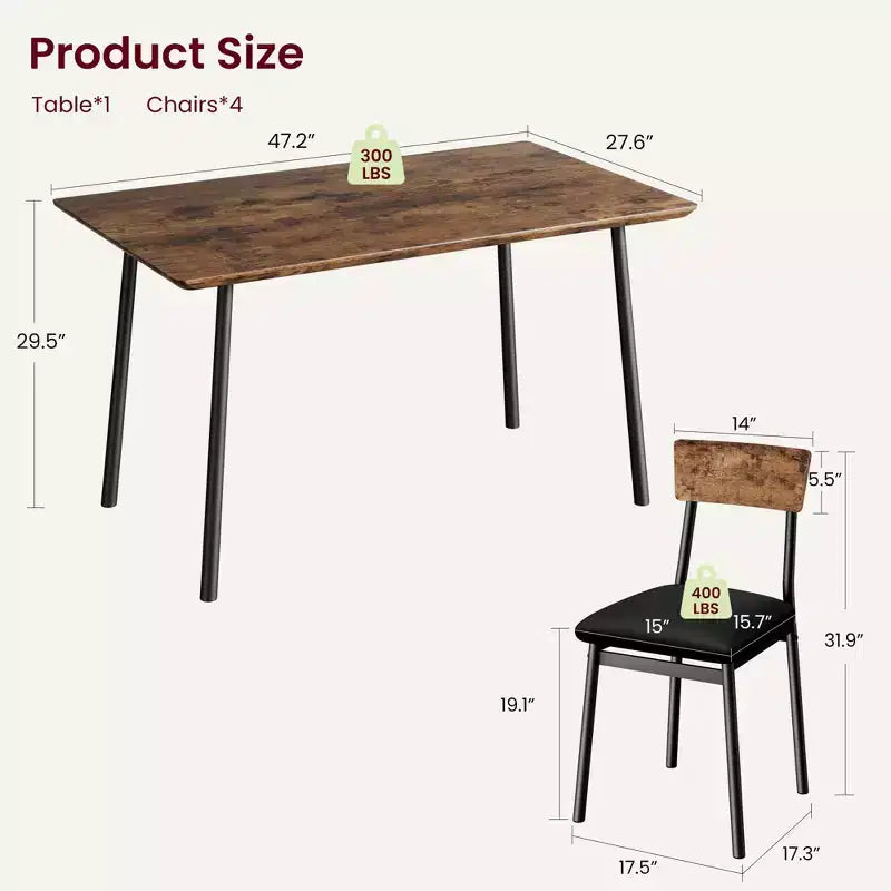 Dining Table Set with 4 Upholstered Chairs, Beveled Edge Design, Wood Kitchen Table Chairs Set of 4 for Dining, Kitchen Room, Apartmen