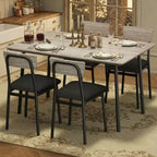 Dining Table Set with 4 Upholstered Chairs, Beveled Edge Design, Wood Kitchen Table Chairs Set of 4 for Dining, Kitchen Room, Apartmen