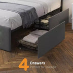 Full Size Platform Bed Frame with 4 Storage Drawers, Upholstered Full Bed with Mattress Foundation and Strong Wooden Slats, No Box Spring Needed