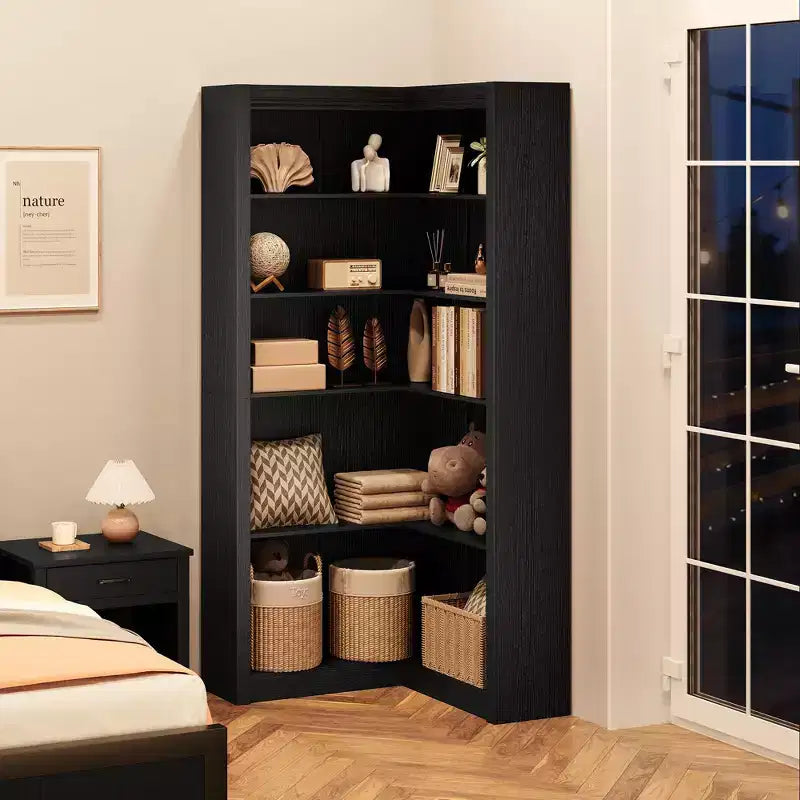 Bibliothèque d'angle en L de 182,4 cm, étagère à 5 niveaux robuste avec grand espace de rangement pour le salon et la chambre à coucher
