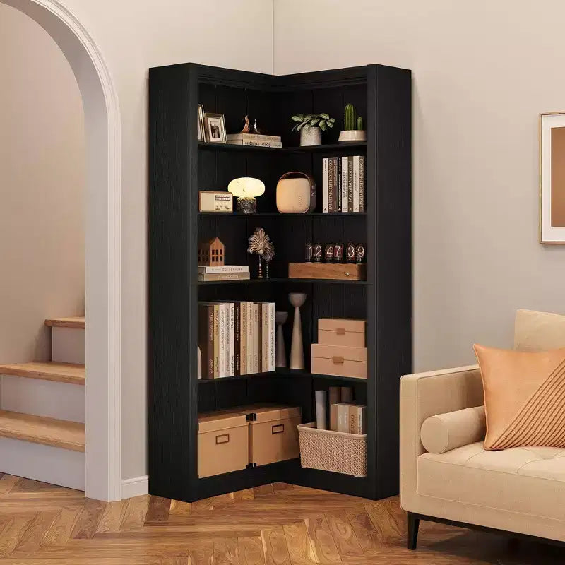 Bibliothèque d'angle en L de 182,4 cm, étagère à 5 niveaux robuste avec grand espace de rangement pour le salon et la chambre à coucher