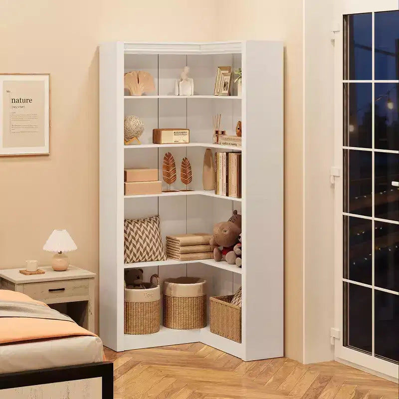 Bibliothèque d'angle en L de 182,4 cm, étagère à 5 niveaux robuste avec grand espace de rangement pour le salon et la chambre à coucher