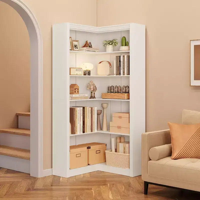 Bibliothèque d'angle en L de 182,4 cm, étagère à 5 niveaux robuste avec grand espace de rangement pour le salon et la chambre à coucher