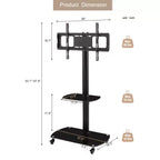 JVNOXK Multi-Function Mobile TV Cart with 2-Tier Tempered Glass Shelves, Height & Angle Adjustable TV Stand with Lockable Wheels