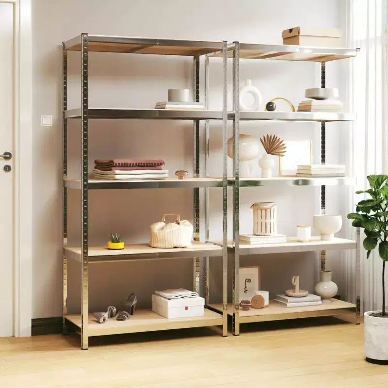 vidaXL Étagères de rangement robustes à 5 niveaux 2 pcs Acier argenté et bois d'ingénierie