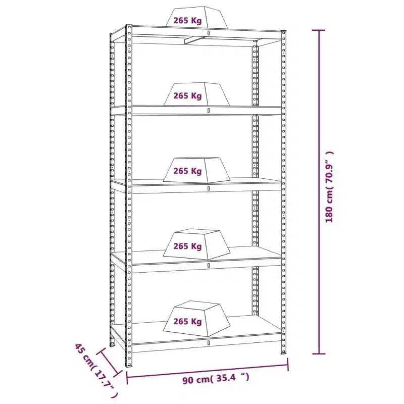 vidaXL Étagères de rangement robustes à 5 niveaux 2 pcs Acier argenté et bois d'ingénierie