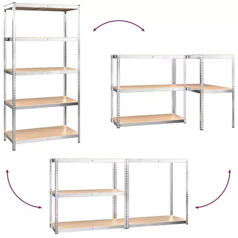 vidaXL Étagères de rangement robustes à 5 niveaux 2 pcs Acier argenté et bois d'ingénierie